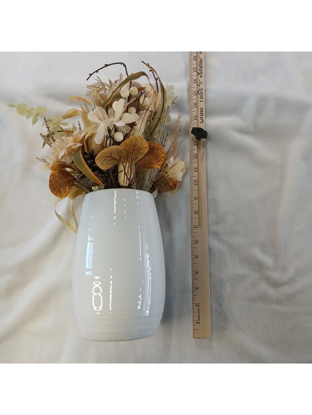 Cottagecore Dried Floral Centerpiece White Ceramic Vase Fake Fall Flowers